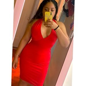 Red guess body con dress